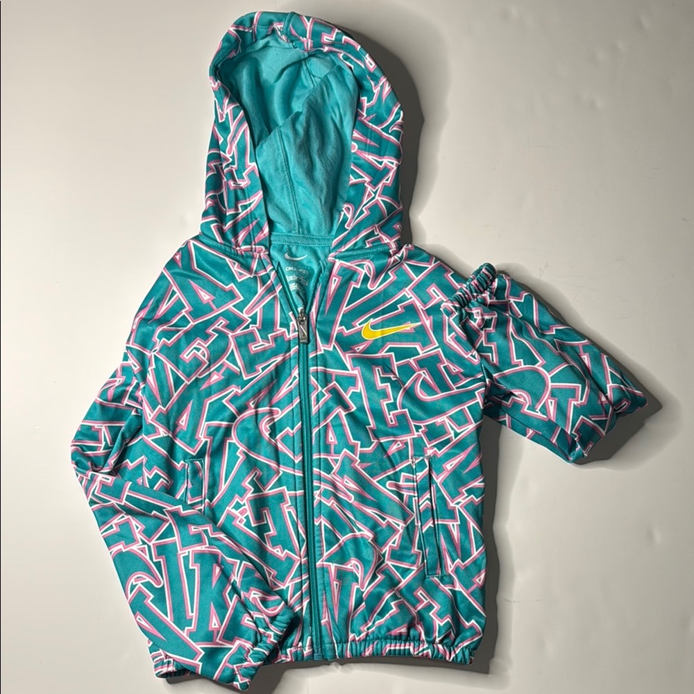 Nike Girls' Pink and‎ Teal Logo Hooded Sweatshirt Jacket Size 6x